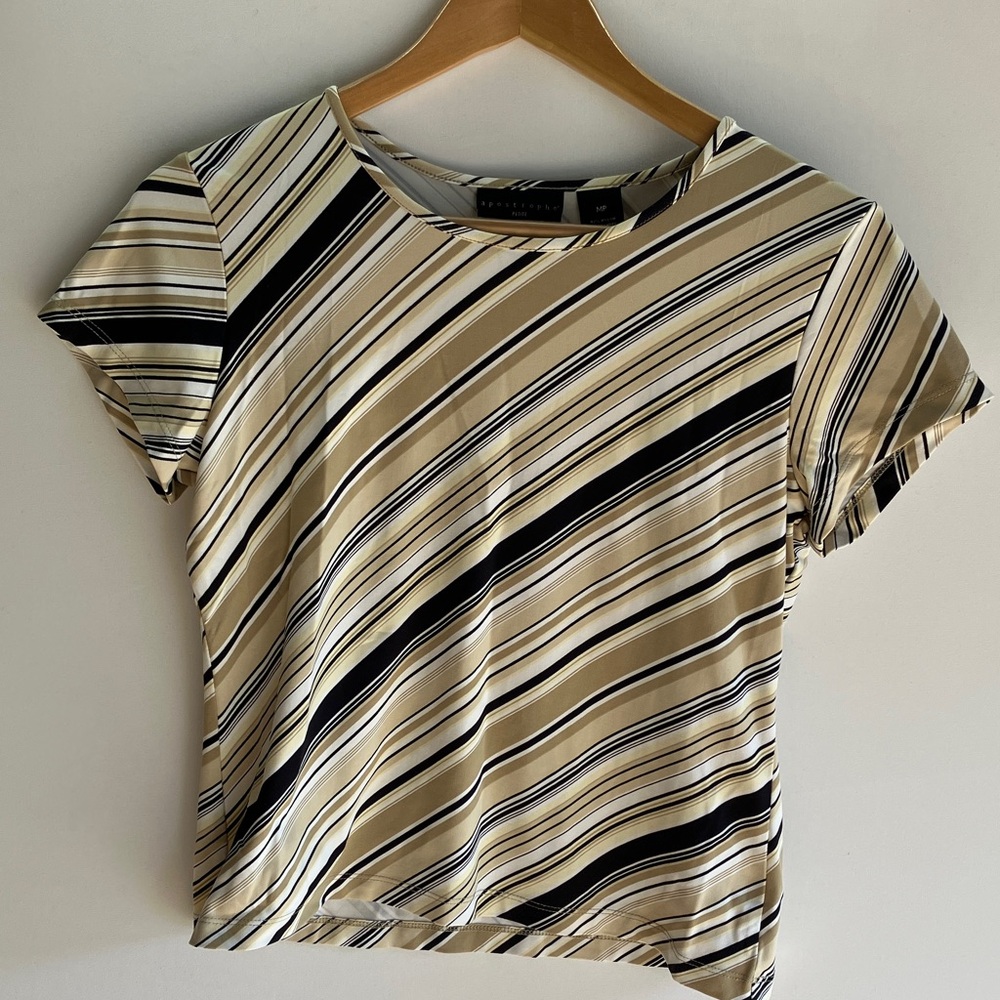 Apostrophe Diagonal Striped Beige and Black Tee